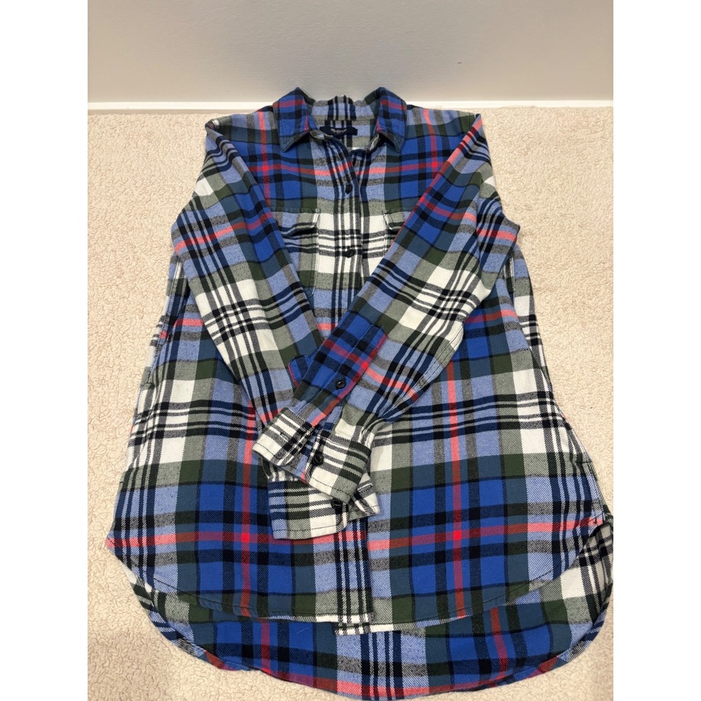 Madewell Ex-Boyfriend Plaid Flannel Shirt Blue Green Red Pockets E4756 XS